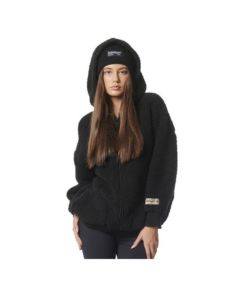 Γυναικεία Ζακέτα με Κουκούλα Body Action Women's Oversized Full-Zip Sherpa Hoodie 071323-01 (Black)