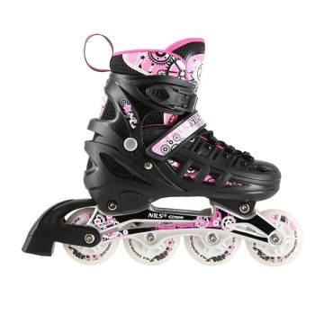 Αυξομειούμενα Roller Nils Extreme Σέτ 4 σε 1 Inline Skates NH 10905 Μαύρο/Ρόζ Led (Size 35-38)