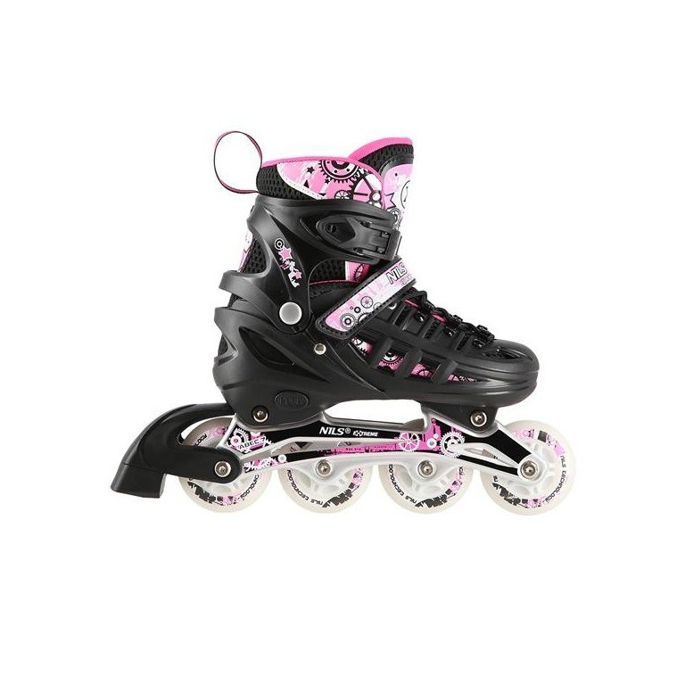 Αυξομειούμενα Roller Nils Extreme Σέτ 4 σε 1 Inline Skates NH 10905 Μαύρο/Ρόζ Led (Size 35-38)