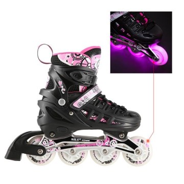 Αυξομειούμενα Roller NH 10905 ΣΕΤ 4 ΣΕ 1 INLINE SKATES NILS EXTREME Μαυρο/Ροζ LED-Large (39-42)