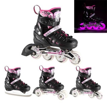 Αυξομειούμενα Roller NH 10905 ΣΕΤ 4 ΣΕ 1 INLINE SKATES NILS EXTREME Μαυρο/Ροζ LED-Large (39-42)