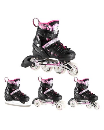 Αυξομειούμενα Roller Nils Extreme Σέτ 4 σε 1 Inline Skates NH 10905 Μαύρο/Ρόζ Led (Size 39-42)