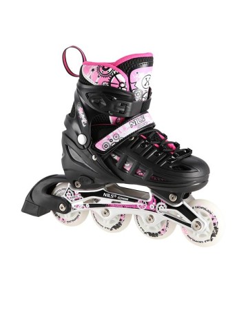 Αυξομειούμενα Roller Nils Extreme Σέτ 4 σε 1 Inline Skates NH 10905 Μαύρο/Ρόζ Led (Size 39-42)