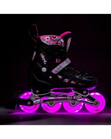 Αυξομειούμενα Roller Nils Extreme Σέτ 4 σε 1 Inline Skates NH 10905 Μαύρο/Ρόζ Led (Size 39-42)