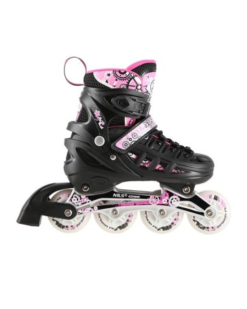 Αυξομειούμενα Roller Nils Extreme Σέτ 4 σε 1 Inline Skates NH 10905 Μαύρο/Ρόζ Led (Size 39-42)