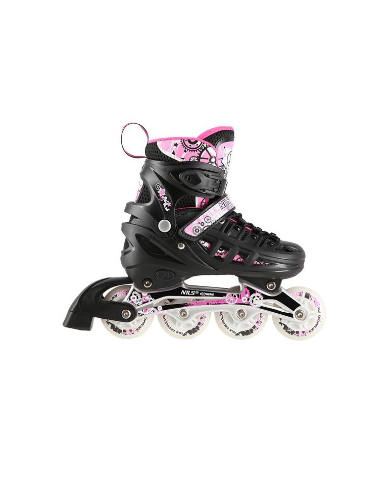 Αυξομειούμενα Roller Nils Extreme Σέτ 4 σε 1 Inline Skates NH 10905 Μαύρο/Ρόζ Led (Size 39-42)