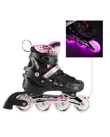 Αυξομειούμενα Roller Nils Extreme Σέτ 4 σε 1 Inline Skates NH 10905 Μαύρο/Ρόζ Led (Size 39-42)