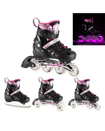 Αυξομειούμενα Roller Nils Extreme Σέτ 4 σε 1 Inline Skates NH 10905 Μαύρο/Ρόζ Led (Size 39-42)