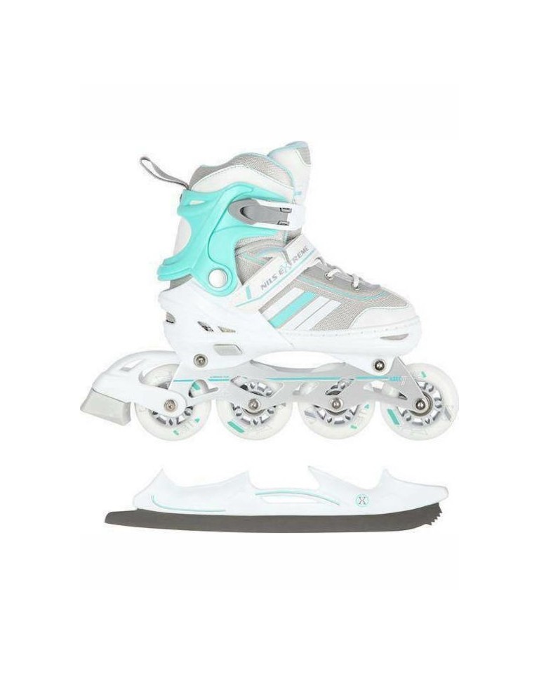 Αυξομειούμενα Roller Nils Extreme In-Line Skates/Hockey Ice Skates 2 σε 1 Άσπρο/Μπλέ NH18191 (29-33)